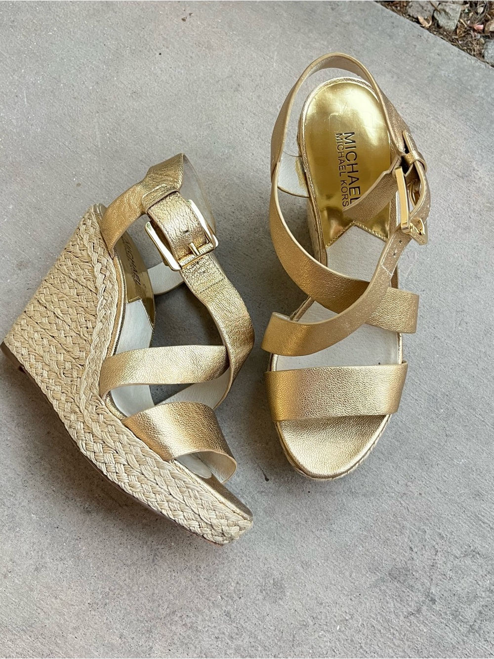 Michael Kors gold wedge sandals 8.5